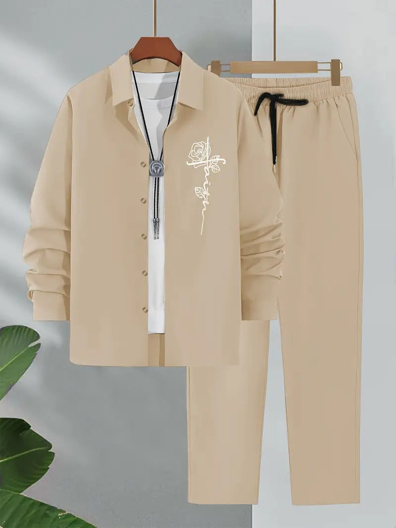 Fashion Trend Color Gradient Long Sleeve Shirt Trousers Suit