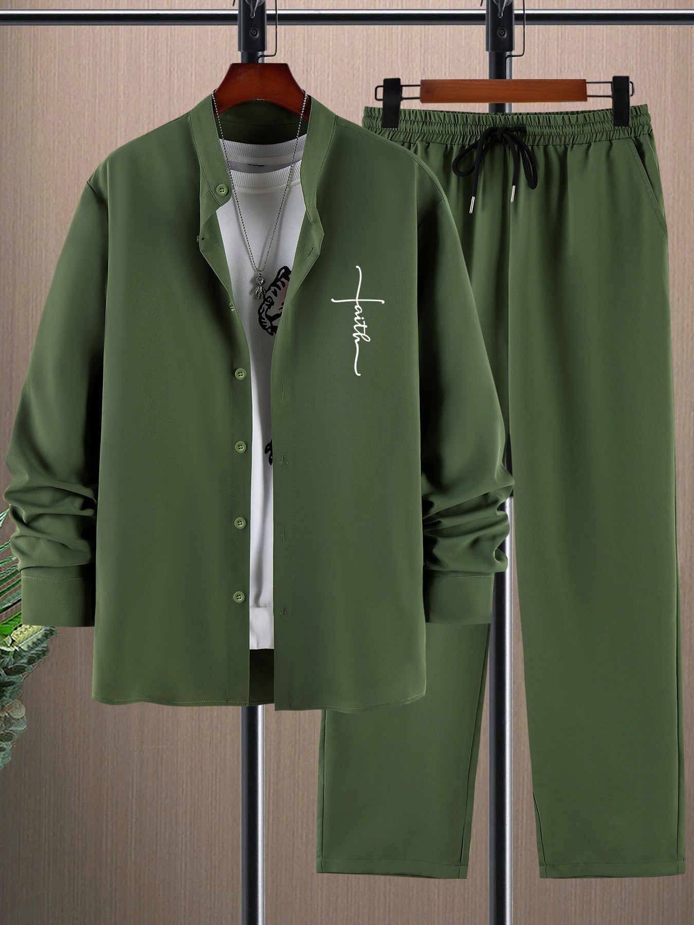 Fashion Trend Color Gradient Long Sleeve Shirt Trousers Suit