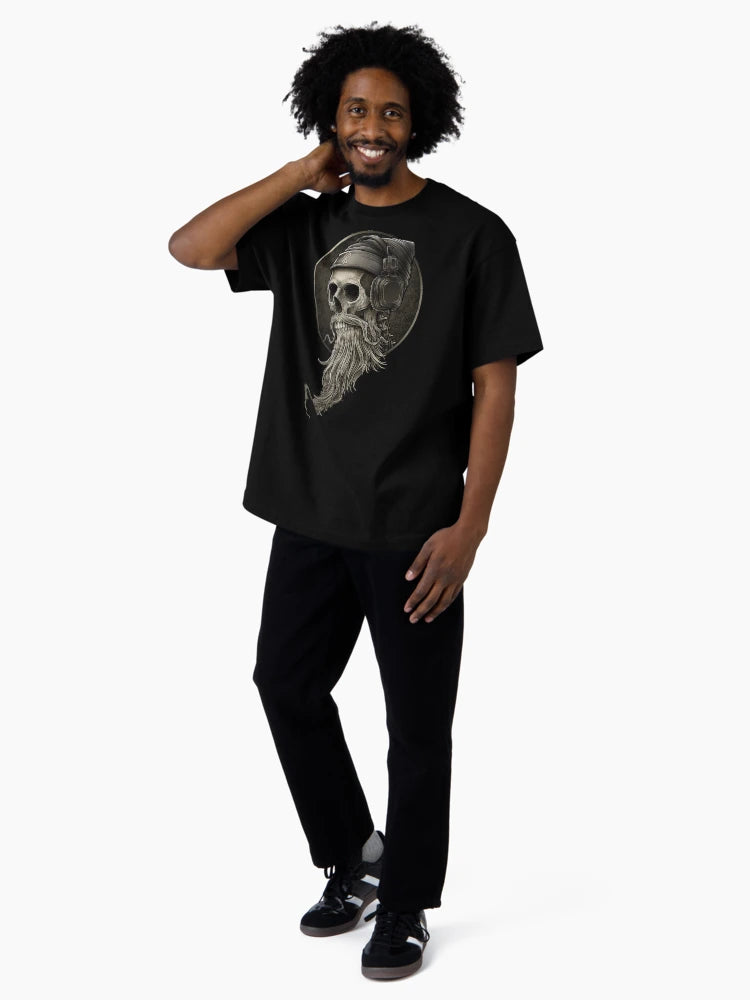 Viking Vintage Skull Beard with Headphone Oversized T-Shirt