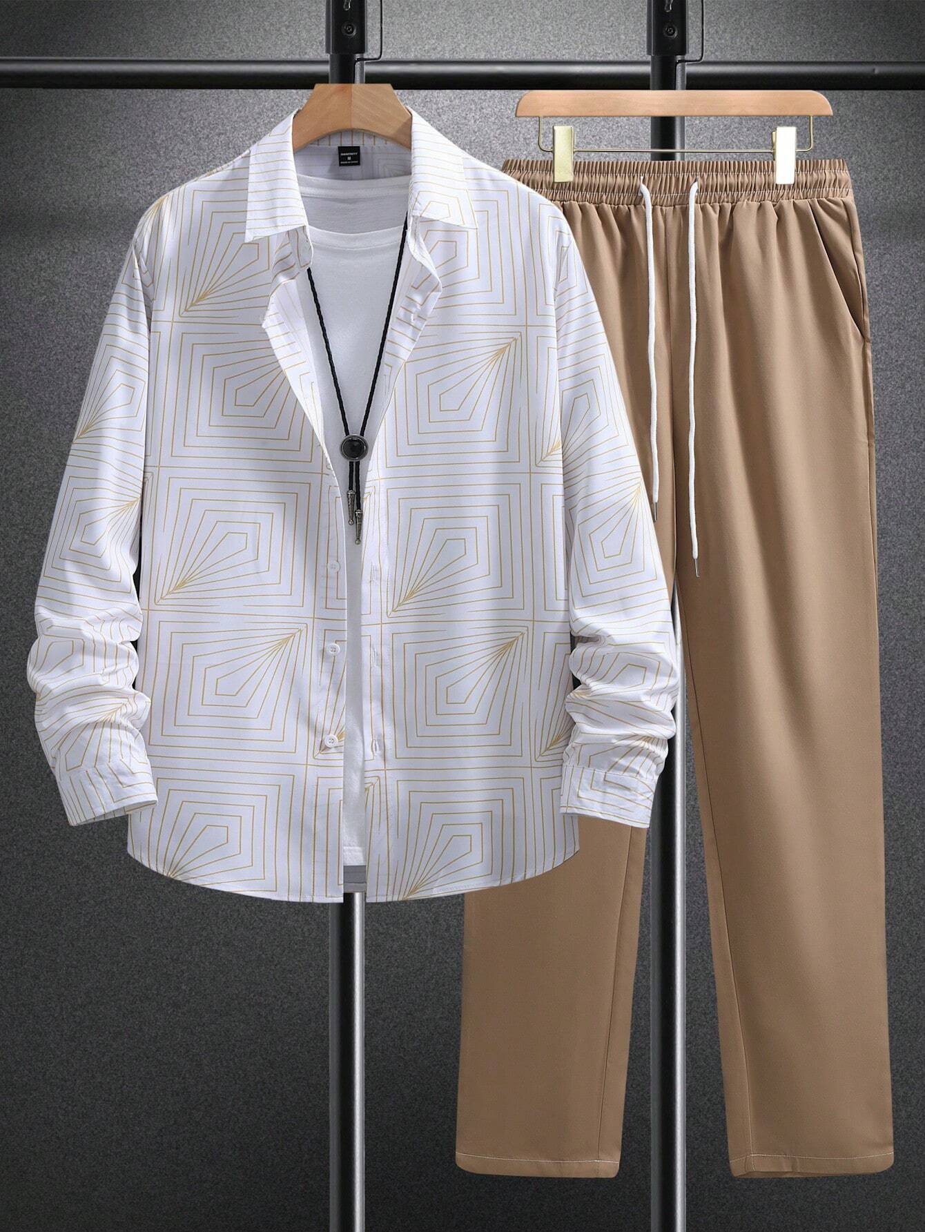 Fashion Trend Color Gradient Long Sleeve Shirt Trousers Suit