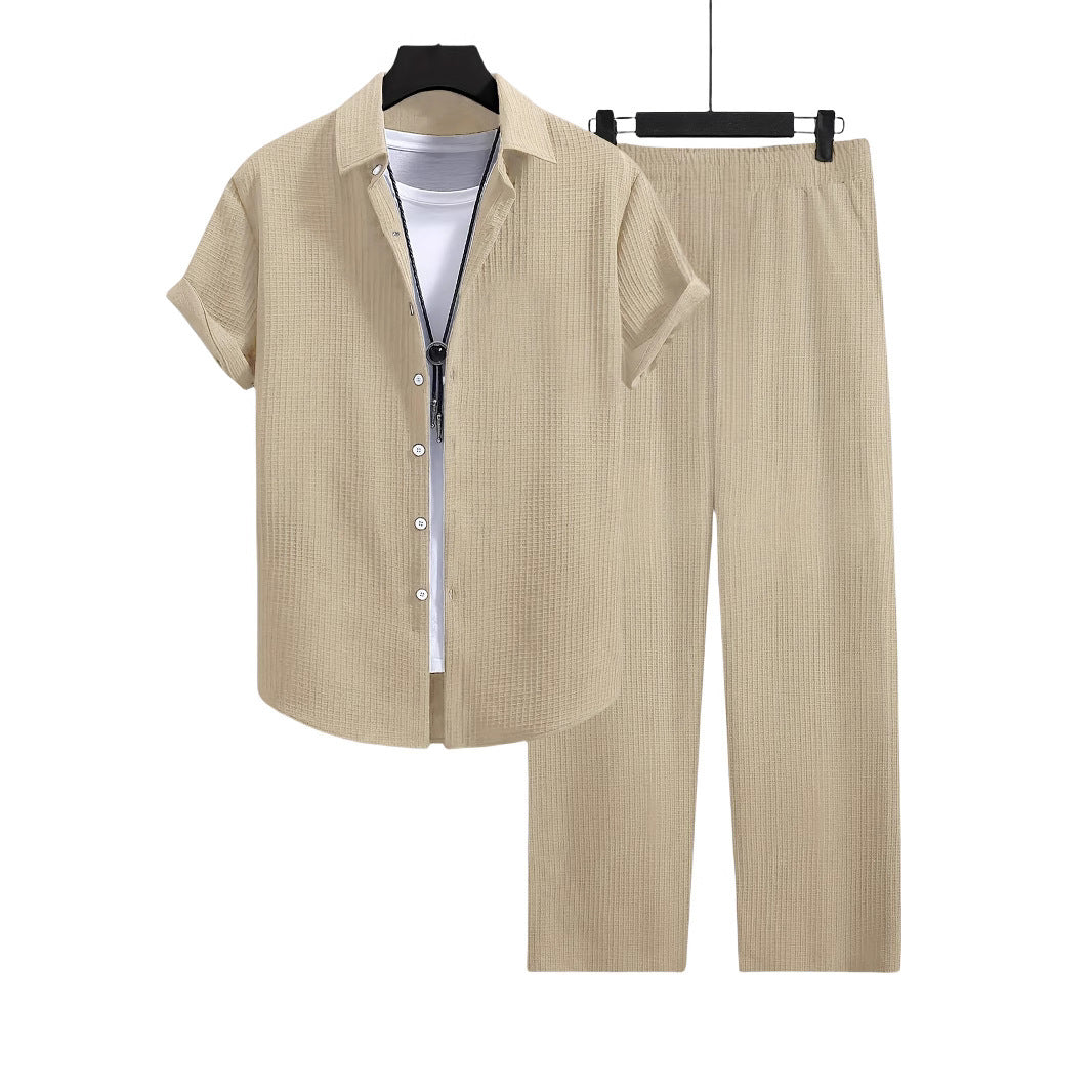 Fashion Jacquard Short-sleeved Shirt Trousers Suit