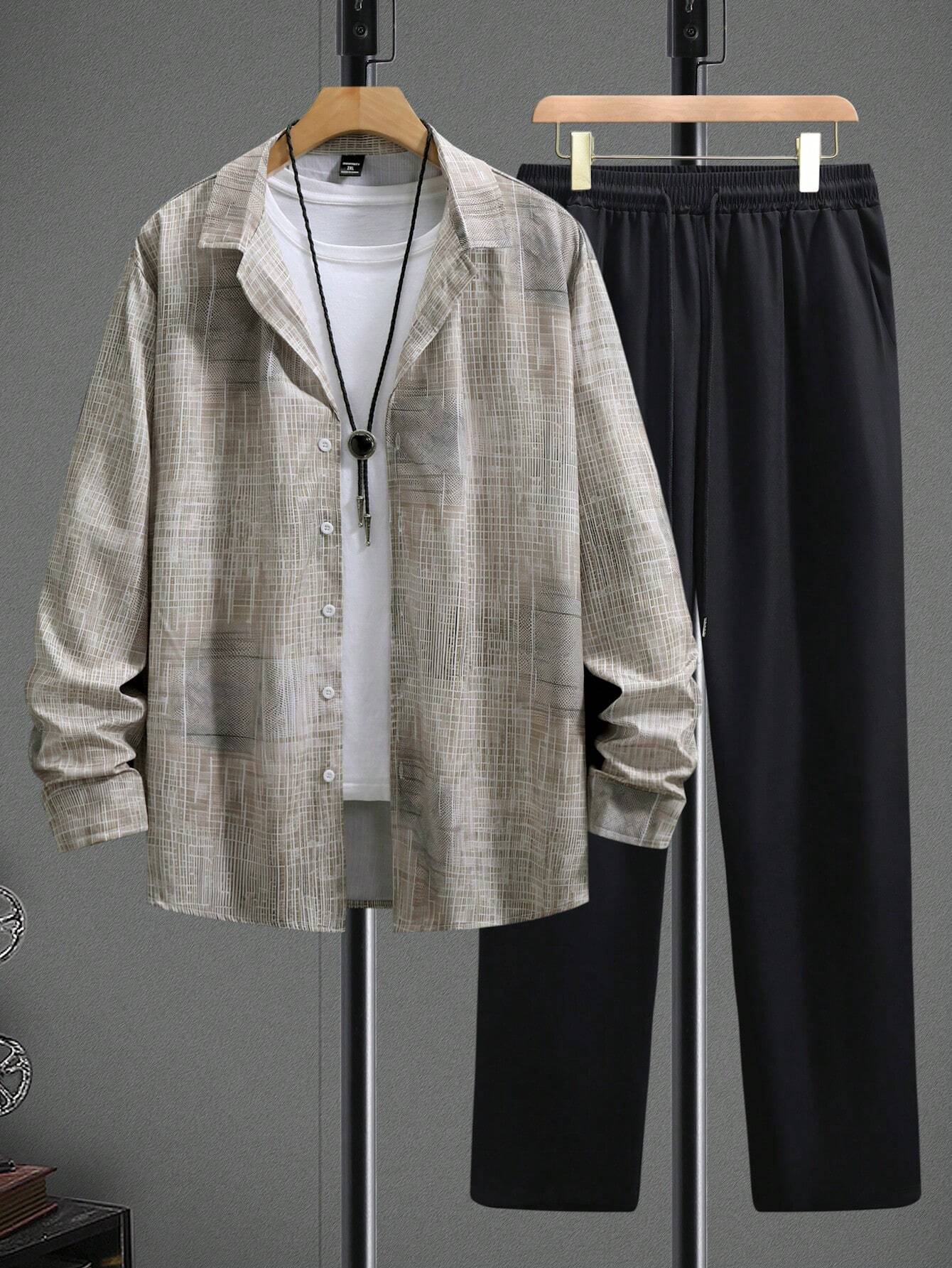 Fashion Trend Color Gradient Long Sleeve Shirt Trousers Suit