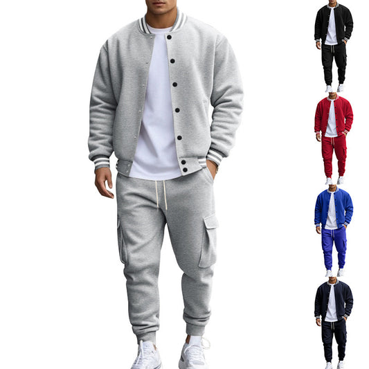 Stand Collar Baseball Uniform Trousers Fleece-lined Casual Coat Sports Suit