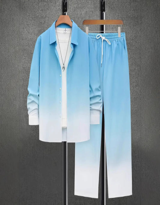 Fashion Trend Color Gradient Long Sleeve Shirt Trousers Suit