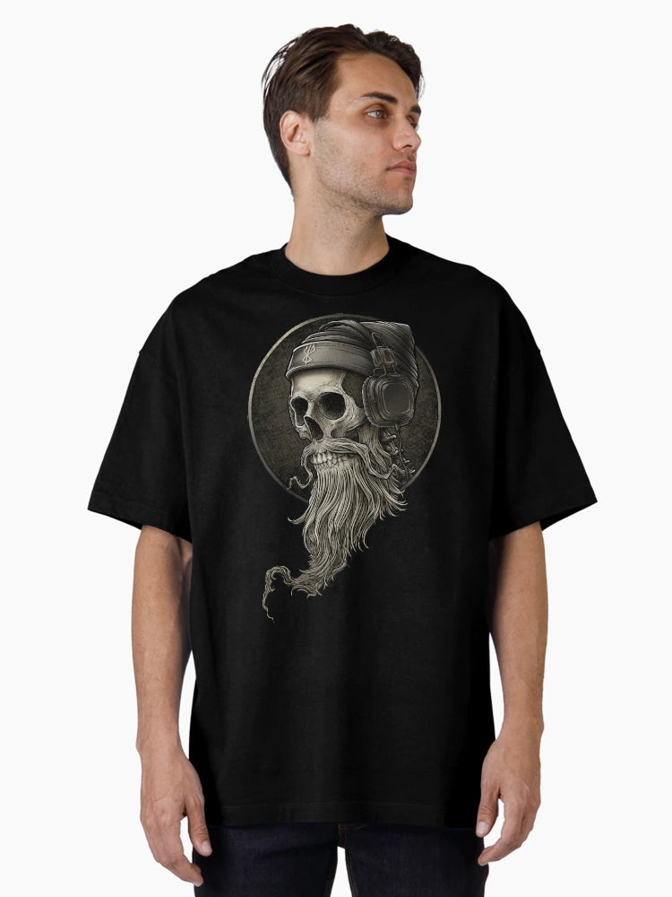 Viking Vintage Skull Beard with Headphone Oversized T-Shirt