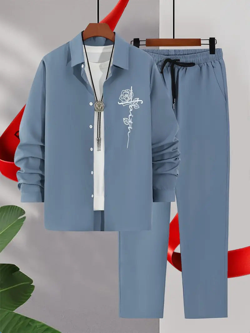 Fashion Trend Color Gradient Long Sleeve Shirt Trousers Suit